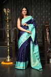 Mahalakshmi ~ Gadwal Pure Silk Handloom Brocade Saree in Royal Blue and Sky Blue