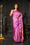 Mahalakshmi ~ Handloom Pure Silk Paithani Saree with Traditional Asawali Pallu in Mauve Pink