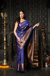 Mahalakshmi ~ Gadwal Pure Silk Handloom Brocade Checks Saree in Ink Blue