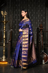Mahalakshmi ~ Gadwal Pure Silk Handloom Brocade Checks Saree in Ink Blue