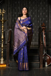 Mahalakshmi ~ Gadwal Pure Silk Handloom Brocade Checks Saree in Ink Blue