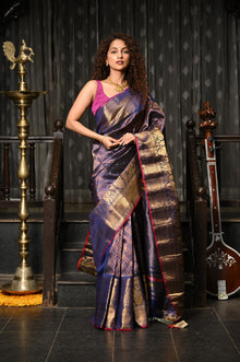  Mahalakshmi ~ Gadwal Pure Silk Handloom Brocade Saree in Marine Blue