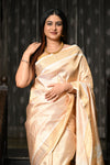 Mahalakshmi ~ Handloom Pure Silk Brocade Paithani with Maharani Pallu in Ivory