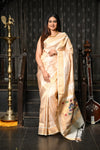 Mahalakshmi ~ Handloom Pure Silk Brocade Paithani with Maharani Pallu in Ivory