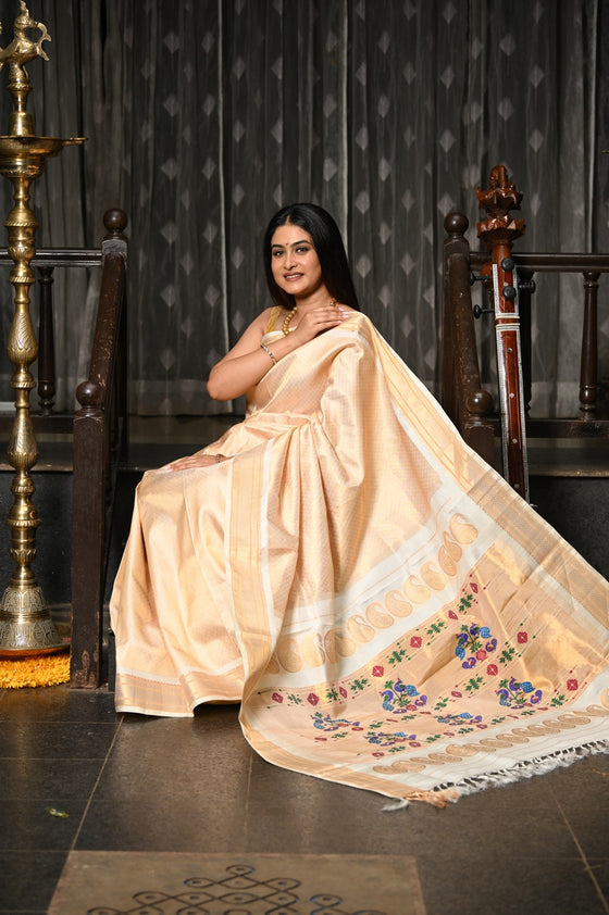 Mahalakshmi ~ Handloom Pure Silk Brocade Paithani with Maharani Pallu in Ivory
