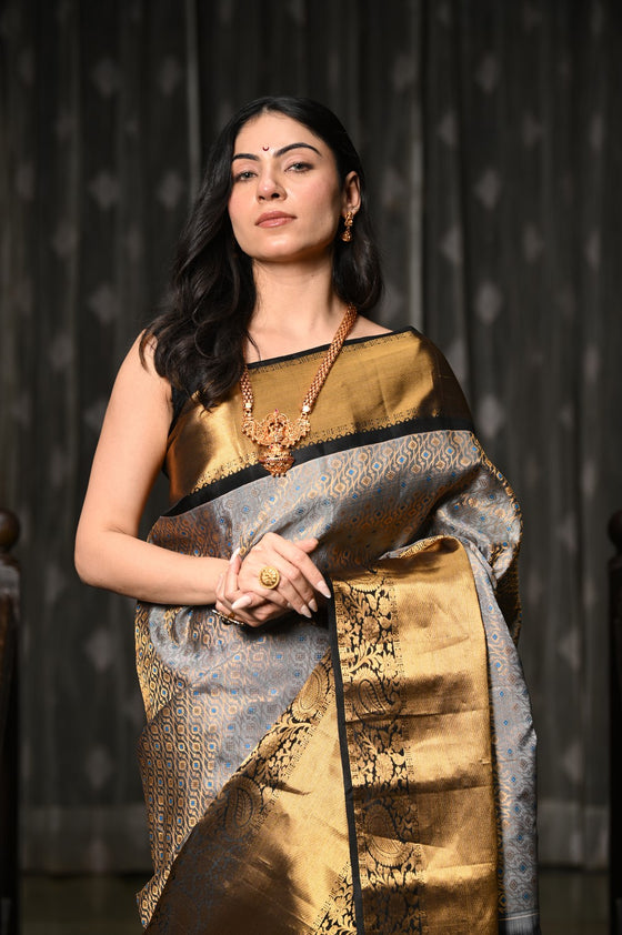 Mahalakshmi ~ Gadwal Pure Silk Handloom Saree with Brocade Work in Grey Gold