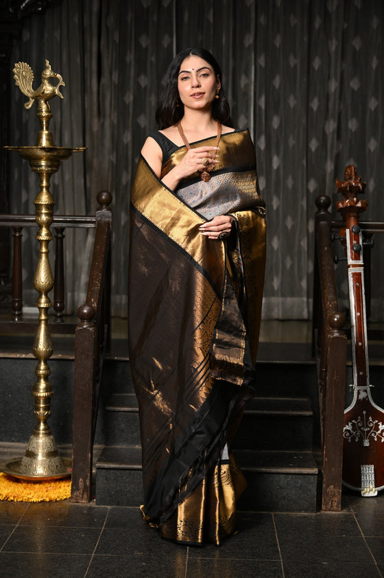 Mahalakshmi ~ Gadwal Pure Silk Handloom Saree with Brocade Work in Grey Gold