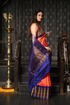 Mahalakshmi ~ Gadwal Pure Silk Handloom Saree in Red and Marine Blue