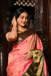 Mahalakshmi ~ Gadwal Pure Silk Handloom Saree in Peach Orange & Green