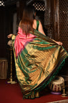 Mahalakshmi ~ Gadwal Pure Silk Handloom Saree in Peach Orange & Green