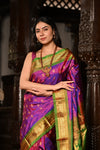 Mahalakshmi ~ Handloom Pure Silk Paithani with Maharani Pallu in Purple Pink