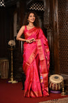 Mahalakshmi ~ Handloom Pure Silk Paithani with Swan Pallu with Muniya Buttis in Red Pink