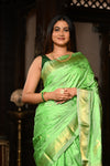 Mahalakshmi ~ Handloom Pure Silk Paithani with Lotus Peacock in Green Pastel