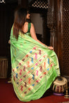 Mahalakshmi ~ Handloom Pure Silk Paithani with Lotus Peacock in Green Pastel