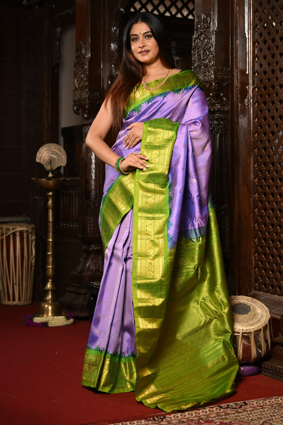Mahalakshmi ~ Gadwal Pure Silk Handloom Saree in Lilac and Green