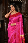 Mahalakshmi ~ Handloom Pure Silk Pink Muniya Border Bandhani Paithani Saree With Handcrafted Swan Pallu in Pink