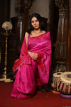 Mahalakshmi ~ Handloom Pure Silk Pink Muniya Border Bandhani Paithani Saree With Handcrafted Swan Pallu in Pink