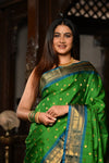 Mahalakshmi ~ Handloom Pure Silk Paithani with Maharani Pallu in Green and Blue
