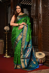 Mahalakshmi ~ Handloom Pure Silk Paithani with Maharani Pallu in Green and Blue