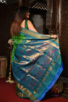 Mahalakshmi ~ Handloom Pure Silk Paithani with Maharani Pallu in Green and Blue