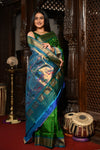Mahalakshmi ~ Handloom Pure Silk Paithani with Maharani Pallu in Green and Blue