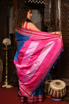 Mahalakshmi ~ Traditional Handloom Blue Ilkal Cotton Viscose with Pink Pallu