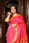 Mahalakshmi ~ Handloom Pure Silk Asawali Muniya Border Saree With Handcrafted Parrot Pallu in Pink
