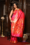 Mahalakshmi ~ Handloom Pure Silk Asawali Muniya Border Saree With Handcrafted Parrot Pallu in Pink