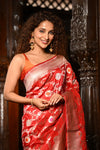 Mahalakshmi~ Handloom Banarasi Katan Silk Saree with Floral work in Red