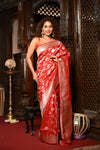 Mahalakshmi~ Handloom Banarasi Katan Silk Saree with Floral work in Red