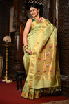 Mahalakshmi ~ Handloom Pure Silk Paithani with Swan Pallu with Muniya Buttis in Sage Green