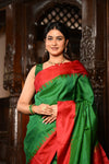 Mahalakshmi ~ Gadwal Pure Silk Handloom Saree in Leaf Green and Red