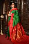 Mahalakshmi ~ Gadwal Pure Silk Handloom Saree in Leaf Green and Red