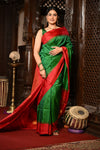 Mahalakshmi ~ Gadwal Pure Silk Handloom Saree in Leaf Green and Red