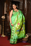 Mahalakshmi ~ Handloom Pure Silk Paithani Saree With Peacock Pallu in Parrot Green