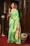 Mahalakshmi ~ Handloom Pure Silk Mahrani Paithani Saree with Maharani Paithani in Pastel Green
