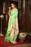 Mahalakshmi ~ Handloom Pure Silk Mahrani Paithani Saree with Maharani Paithani in Pastel Green