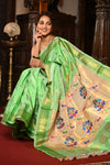 Mahalakshmi ~ Handloom Pure Silk Mahrani Paithani Saree with Maharani Paithani in Pastel Green