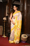 Mahalakshmi ~ Handloom Pure Silk Half All Over Paithani with Floral Work in Ivory Yellow