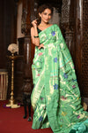 Mahalakshmi ~ Handloom Pure Silk All Over Paithani with Floral Work in Pista Green