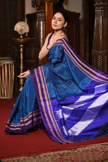  Mahalakshmi ~ Traditional Handloom Blue Ilkal Cotton Viscose with Purple Pallu