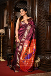 Chandrakor Mahalakshmi ~ Handloom Pure Silk Paithani with Peacock Pallu in Wine