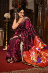 Chandrakor Mahalakshmi ~ Handloom Pure Silk Paithani with Peacock Pallu in Wine