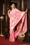 Mahalakshmi ~ Handloom Pure Silk All Over Paithani with Floral Peacock Work in Powder Pink