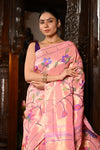 Mahalakshmi ~ Handloom Pure Silk All Over Paithani with Floral Peacock Work in Powder Pink
