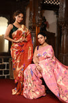 Mahalakshmi ~ Handloom Pure Silk All Over Paithani with Floral Peacock Work in Powder Pink