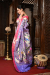 Mahalakshmi ~ Handloom Pure Silk All Over Paithani with Floral Peacock Work in Lilac (Made To Order)