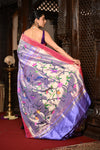 Mahalakshmi ~ Handloom Pure Silk All Over Paithani with Floral Peacock Work in Lilac (Made To Order)