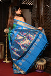 Mahalakshmi ~ Handloom Pure Silk Maharani Paithani with Maharani Pallu in Dual Tone Blue Green