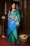 Mahalakshmi ~ Handloom Pure Silk Maharani Paithani with Maharani Pallu in Dual Tone Blue Green